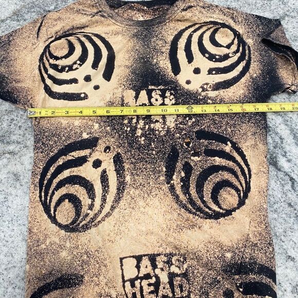 Rare Bass Head Bleached Tie Dye Distressed Tee Shirt Brown Black Festival Top - Picture 6 of 6